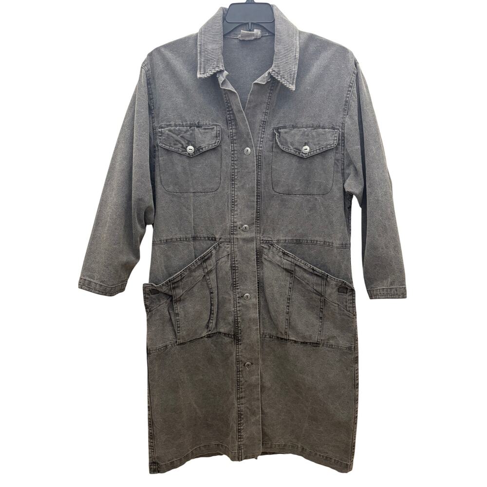 VTG 90’s Ashley Brooke Women’s Med Gray Long Barn Jacket Style Corduroy Collar